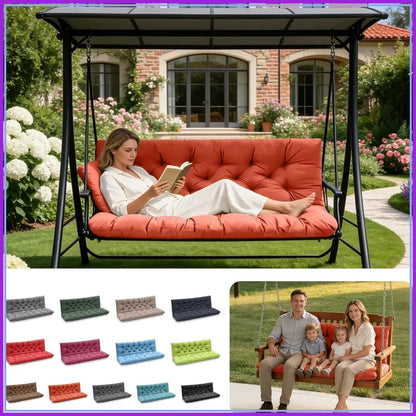 Outdoor Swing Cushions with Backrest, 3-Seat Bench Pad for Patio Garden Backyard