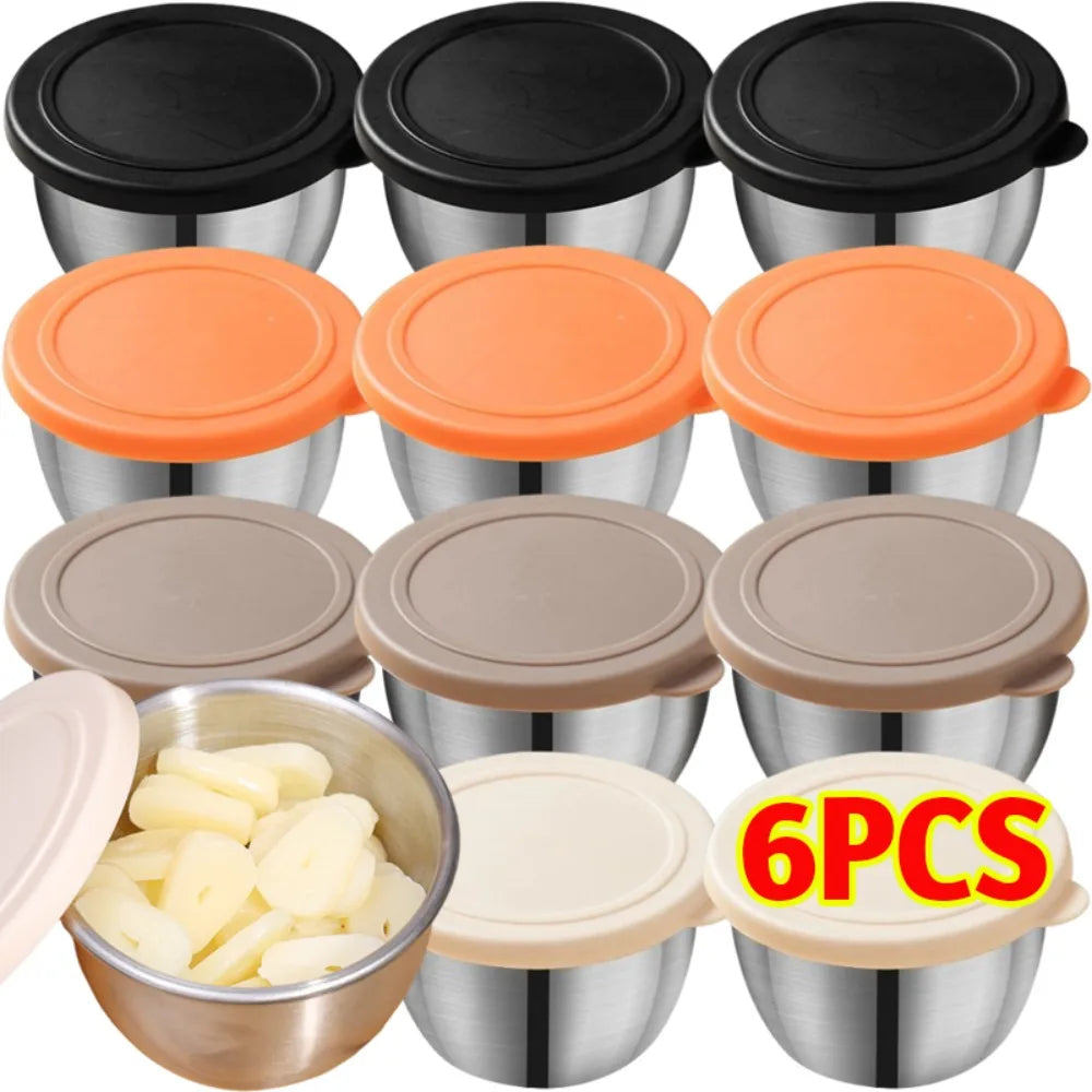 Stainless Steel Sauce Cup with Lid Salad Dressing Container Reusable Salad Dipping Dish Portable Barbecue Spice Jar Kitchen Tool