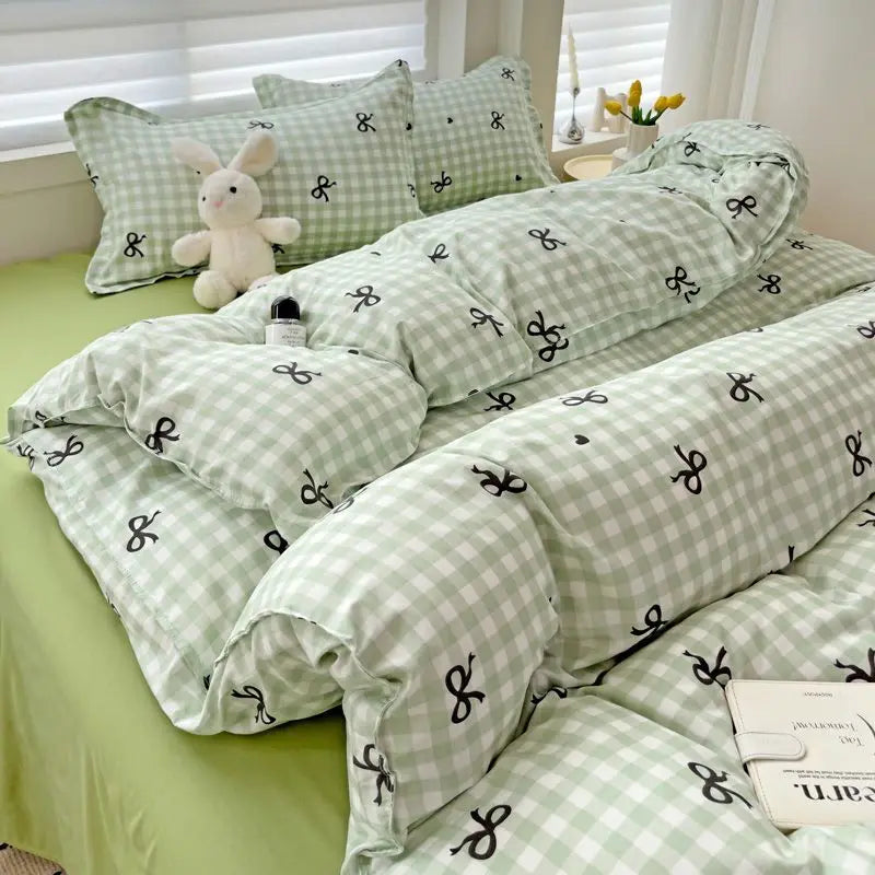 Pink Duvet Cover Set Classic Plaid