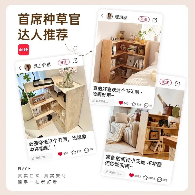 Solid wood corner bookshelf, storage rack, floor-standing storage cabinet, home bookcase, wall corner extendable cabinet