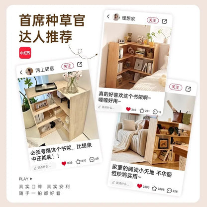 Solid wood corner bookshelf, storage rack, floor-standing storage cabinet, home bookcase, wall corner extendable cabinet