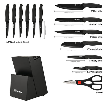 15 Pieces Carbon Steel Kitchen Knife Block Set,