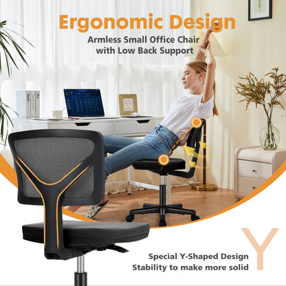 Lumbar Support Armless Low Back with Wheels Adjustable Height 360° Rolling Swivel Computer Chair
