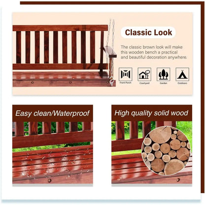 Outdoor Wooden Porch Swing 4t Patio Porch Swing Bench 800 LBS Load-Bearing acity Swing Chair Two-Person Seating with Adjustable