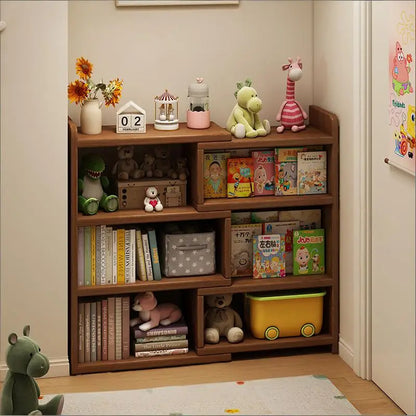 Solid wood corner bookshelf, storage rack, floor-standing storage cabinet, home bookcase, wall corner extendable cabinet