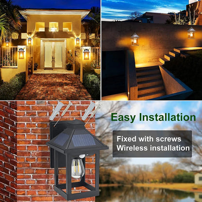 2pcs Solar Powered Wall Lanterns with 3 Modes Dusk to Dawn Motion Sensor