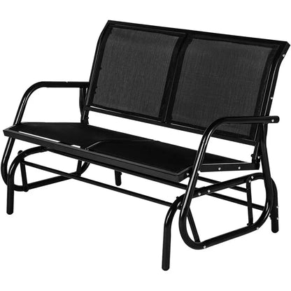 2 Person Outdoor Patio Glider Bench, Powder Coated Steel, Ideal for Backyard, Garden, Balcony (Black)