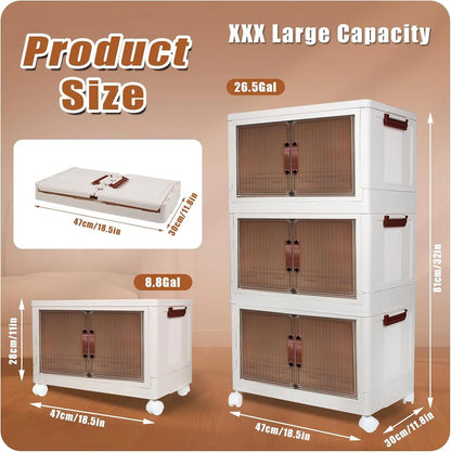 Lids and Doors, 3 Tilers of 8.8Gal Stack-able Bins with Wheels