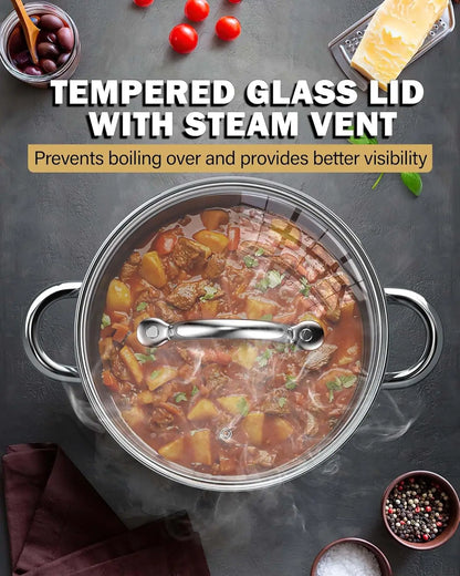 Stainless Steel Stock Pot Set with Glass Lids,