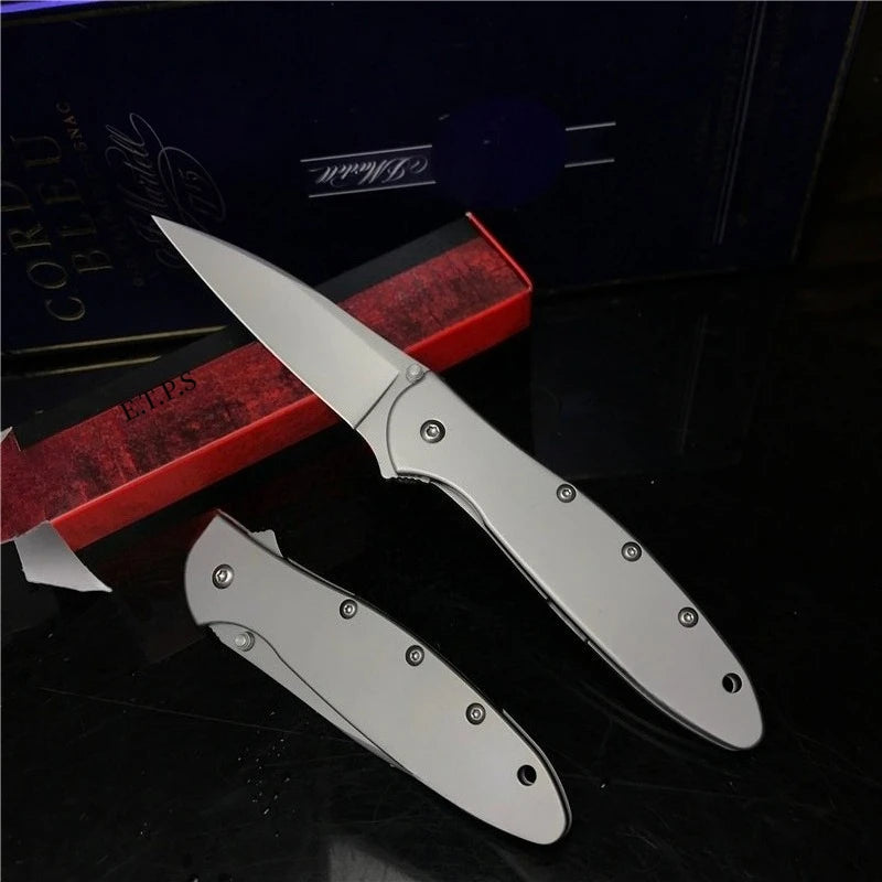 Ks1660 Ken Onion Leek Folding Knife Bead Blast Plain Stainless Steel Handles Outdoor Tool with Frame Lock Safe Assisted Opening and Reversible Pocketclip