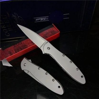 Ks1660 Ken Onion Leek Folding Knife Bead Blast Plain Stainless Steel Handles Outdoor Tool with Frame Lock Safe Assisted Opening and Reversible Pocketclip