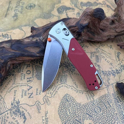 BM 535 Bugout Folding Pocket Knife, 3.15 Inch Stonewashed D2 Steel Blade Engraved Pattern Aluminum Handle 7.36 Inch Overall Length EDC Utility Knife, 4.21 Inch Compact Fold Size for Camping Hiking Bushcraft Daily Carry & Coll