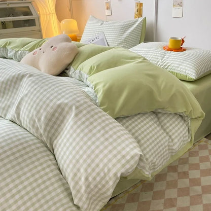 Pink Duvet Cover Set Classic Plaid