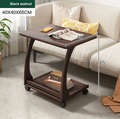 Mobile solid wood coffee table, living room storage rack, living room sofa flip side table, bedroom solid wood bedside table