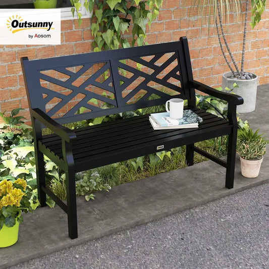 Outdoor Garden Bench, Wooden Frame Patio Bench with Geometric Pattern, 43.25 Inch Weatherproof 2Person Love Seat for Garden, La