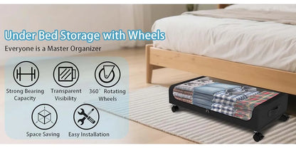 Under Bed Storage with Wheels, 2-Pack 48L Storage Bins