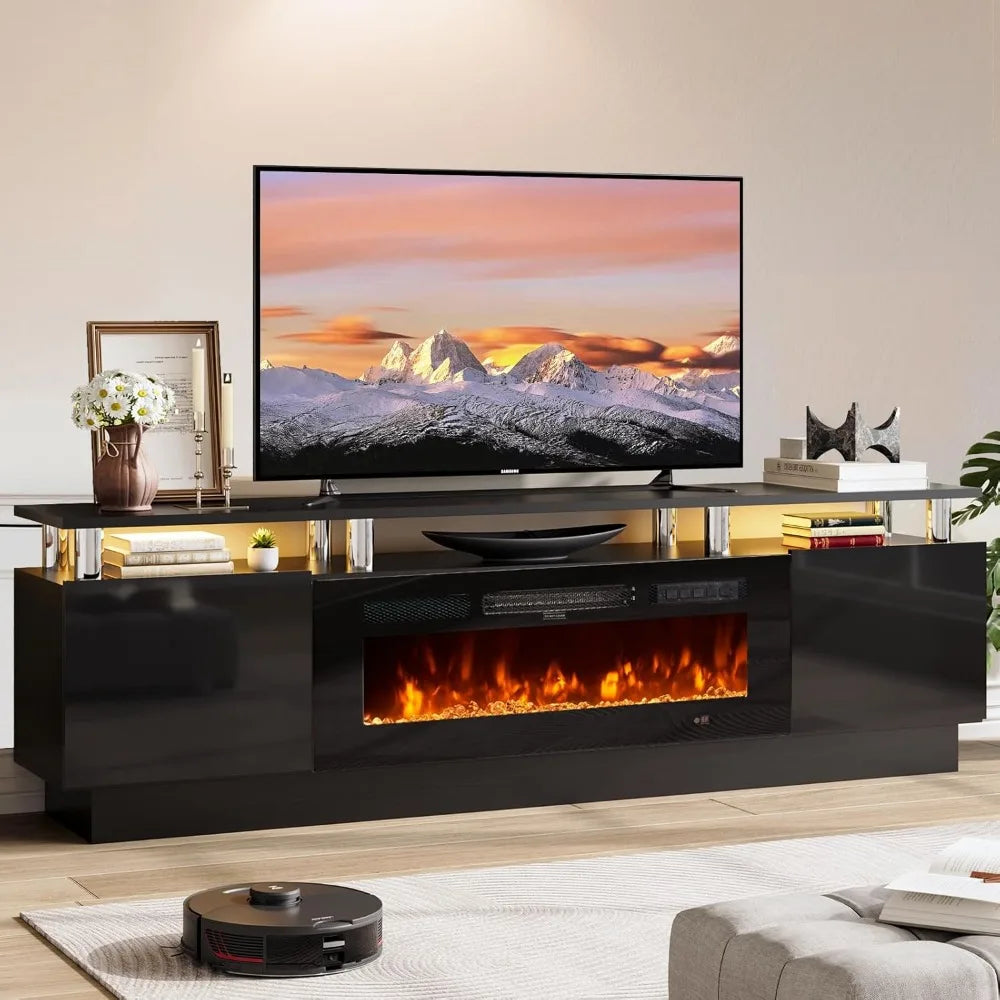 Modern TV Stand with Electric Fireplace for 80 Inch TVs Living Room Entertainment Center Media Console Storage Cabinet with