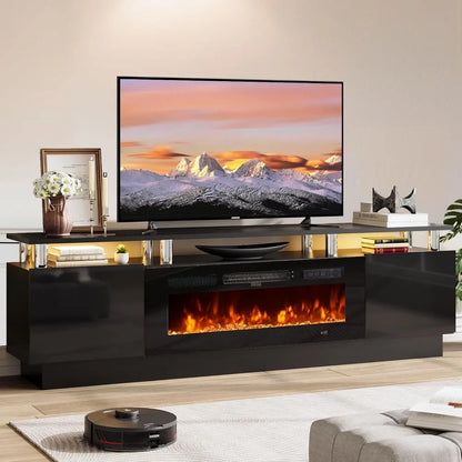 Modern TV Stand with Electric Fireplace for 80 Inch TVs Living Room Entertainment Center Media Console Storage Cabinet with