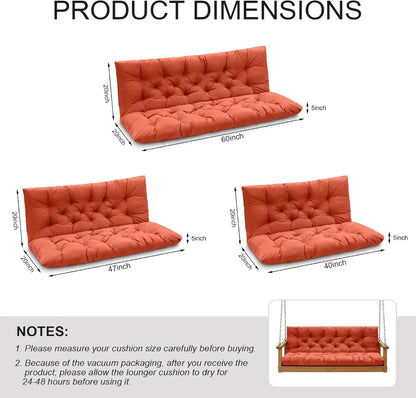 Outdoor Swing Cushions with Backrest, 3-Seat Bench Pad for Patio Garden Backyard