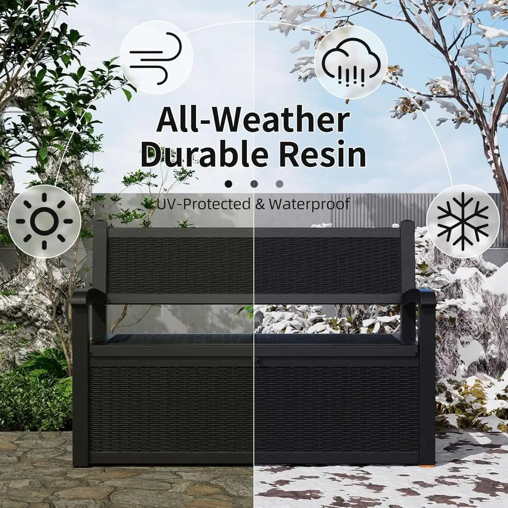 80 Gallon Lockable Outdoor Storage Bench for Patio, Garden, and Porch - Black