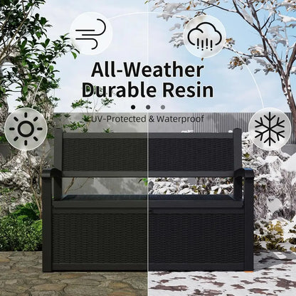 80 Gallon Lockable Outdoor Storage Bench for Patio, Garden, and Porch - Black