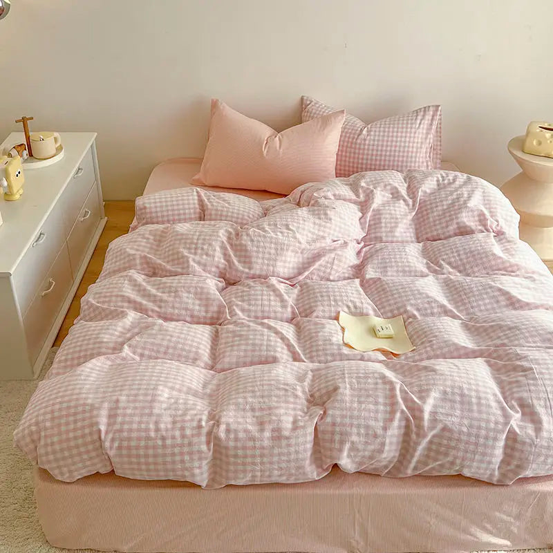 Pink Duvet Cover Set Classic Plaid