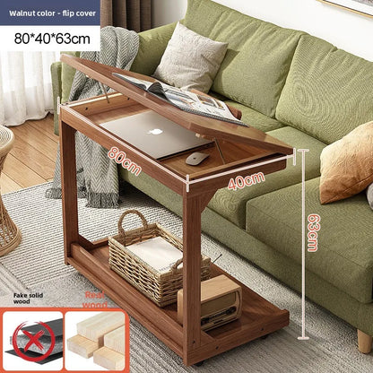 Mobile solid wood coffee table, living room storage rack, living room sofa flip side table, bedroom solid wood bedside table