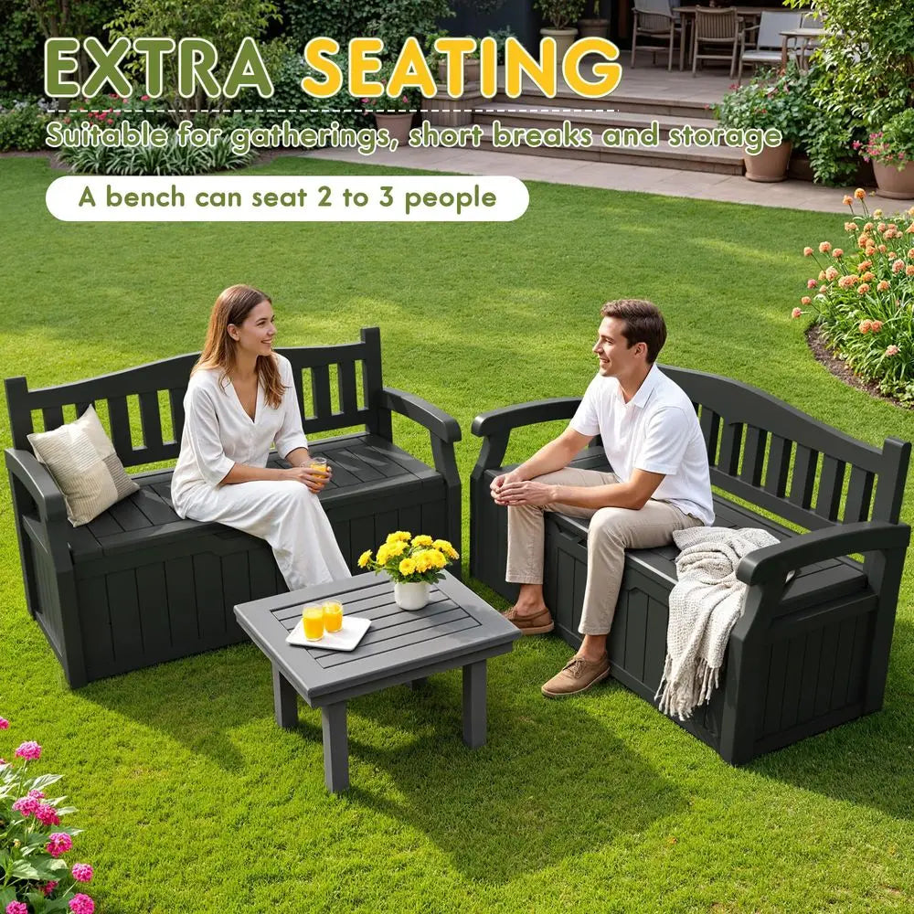 80 Gallon Storage Bench Outdoor Deck Box with Armrest, Patio Furniture,Lockable, Waterproof and UV Resistant, Suitable for Gard