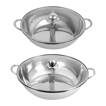 Stainless Steel Hot Pot with Divider Glass Lid