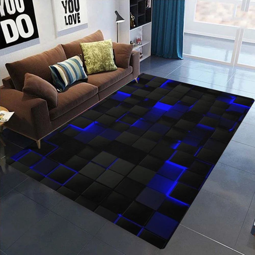 Artistic Neon Geometric Pattern Rug Colorful Retro Style NonSlip Soft Carpet With Diverse Shapes Designs For Living Room