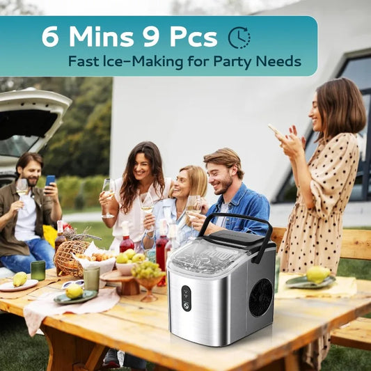 Ice Maker 26.5lbs Per Day, 9 Cubes In 6 Mins, Auto-Cleaning, With Basket