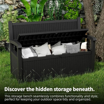 80 Gallon Lockable Outdoor Storage Bench for Patio, Garden, and Porch - Black