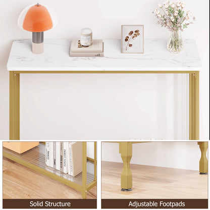 Console Table Sofa Tables Narrow Entryway Table with Glass Shelf Metal Frame 33.5” Behind Couch Table for Hallway Living Room