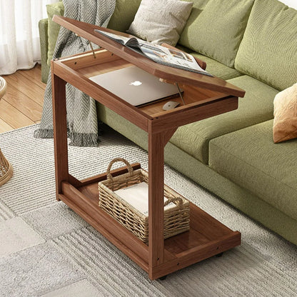 Mobile solid wood coffee table, living room storage rack, living room sofa flip side table, bedroom solid wood bedside table