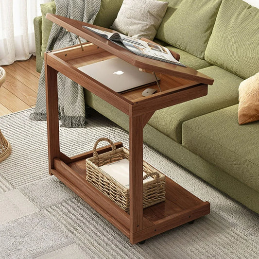 Mobile solid wood coffee table, living room storage rack, living room sofa flip side table, bedroom solid wood bedside table