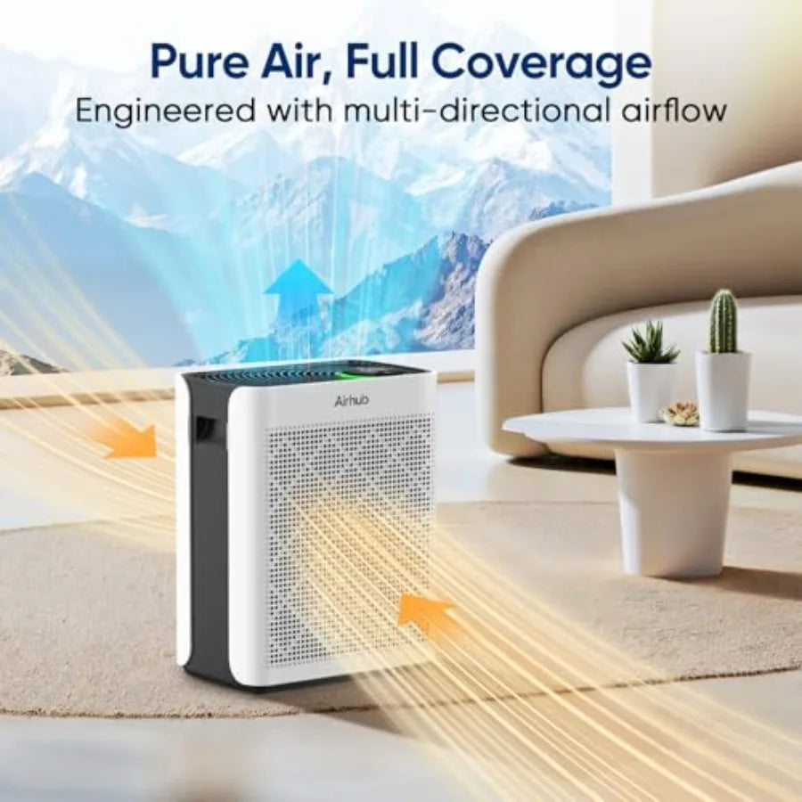 Home air purifier for large rooms: HEPA + activated carbon + washable pre-filter, 20dB quiet sleep mode, PM2.5 sensor, removes
