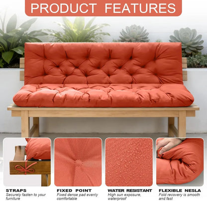 Outdoor Swing Cushions with Backrest, 3-Seat Bench Pad for Patio Garden Backyard