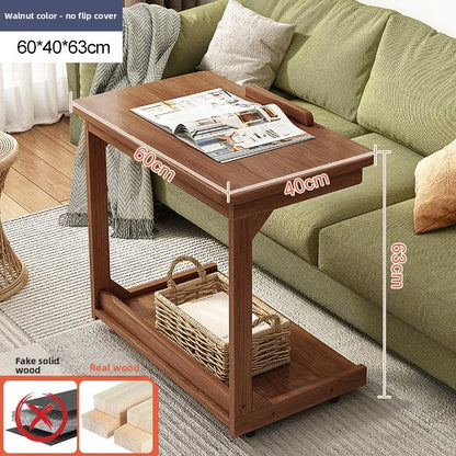 Mobile solid wood coffee table, living room storage rack, living room sofa flip side table, bedroom solid wood bedside table