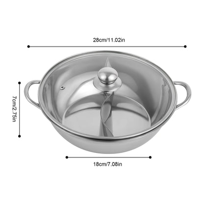 Stainless Steel Hot Pot with Divider Glass Lid