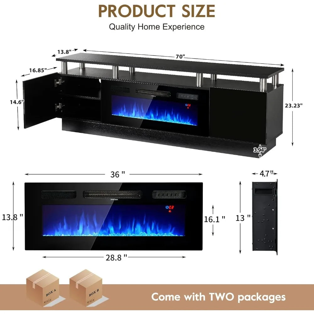 Modern TV Stand with Electric Fireplace for 80 Inch TVs Living Room Entertainment Center Media Console Storage Cabinet with