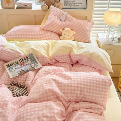 Pink Duvet Cover Set Classic Plaid
