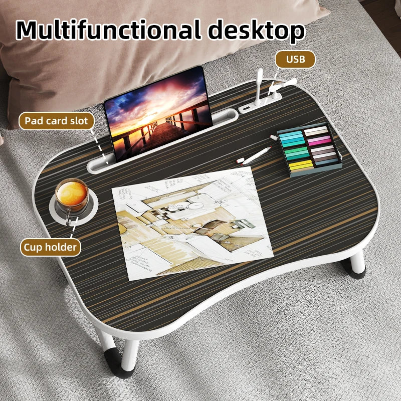 laptop , bedside breakfast table with cup holder and side draw