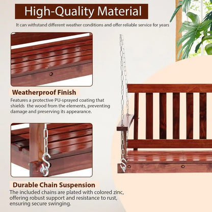 Outdoor Wooden Porch Swing 4t Patio Porch Swing Bench 800 LBS Load-Bearing acity Swing Chair Two-Person Seating with Adjustable