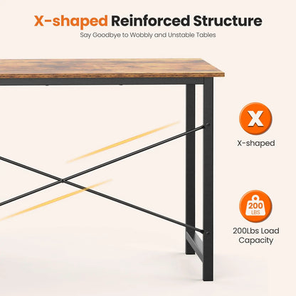 Computer Desk with 2 Drawers For Study Office Gaming Wood Table with Adjustable Position Drawers