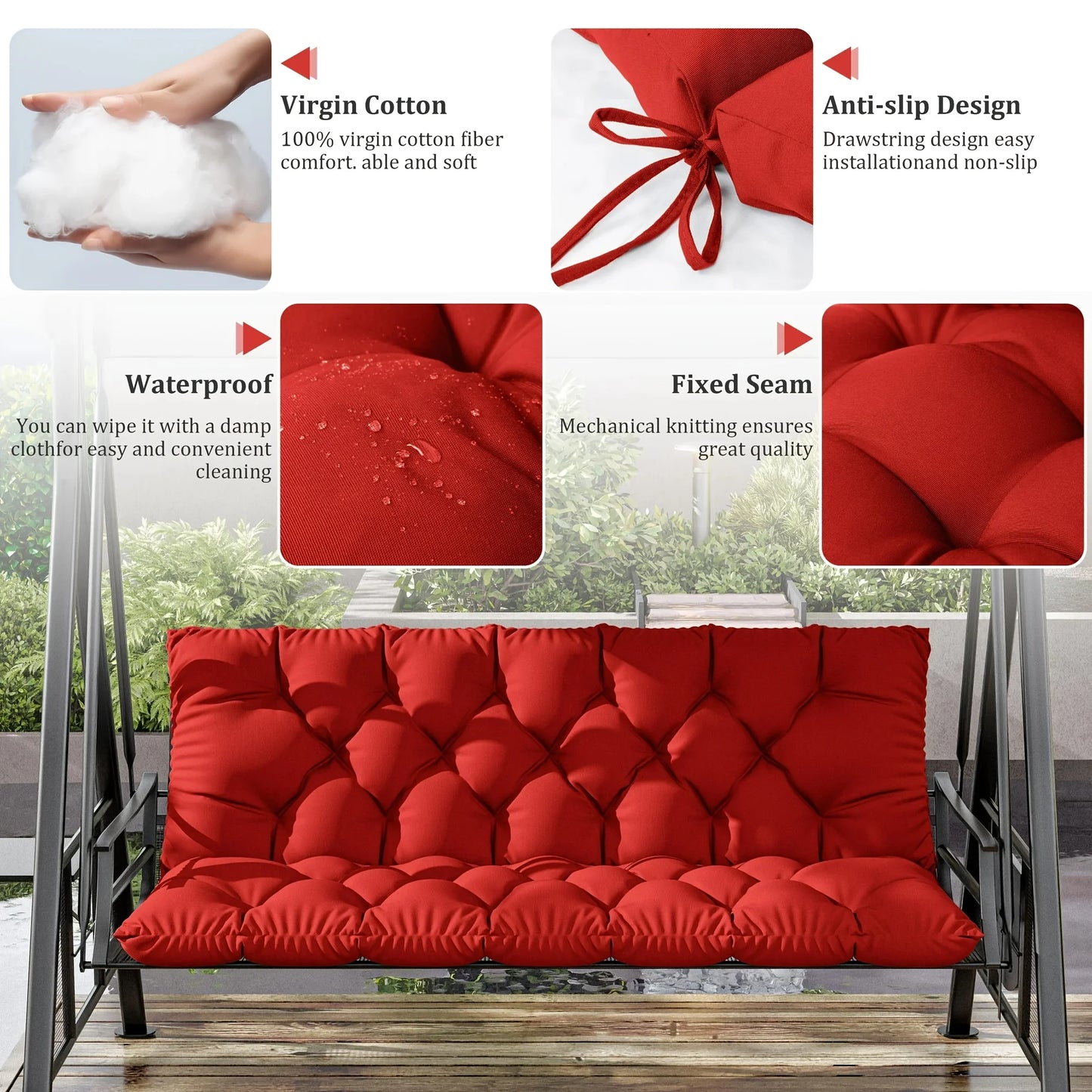 Porch Swing Cushion, Waterproof Outdoor Bench Replacement Cushion, Suitable For Patio Furniture, Garden Porches, And Two-Sea