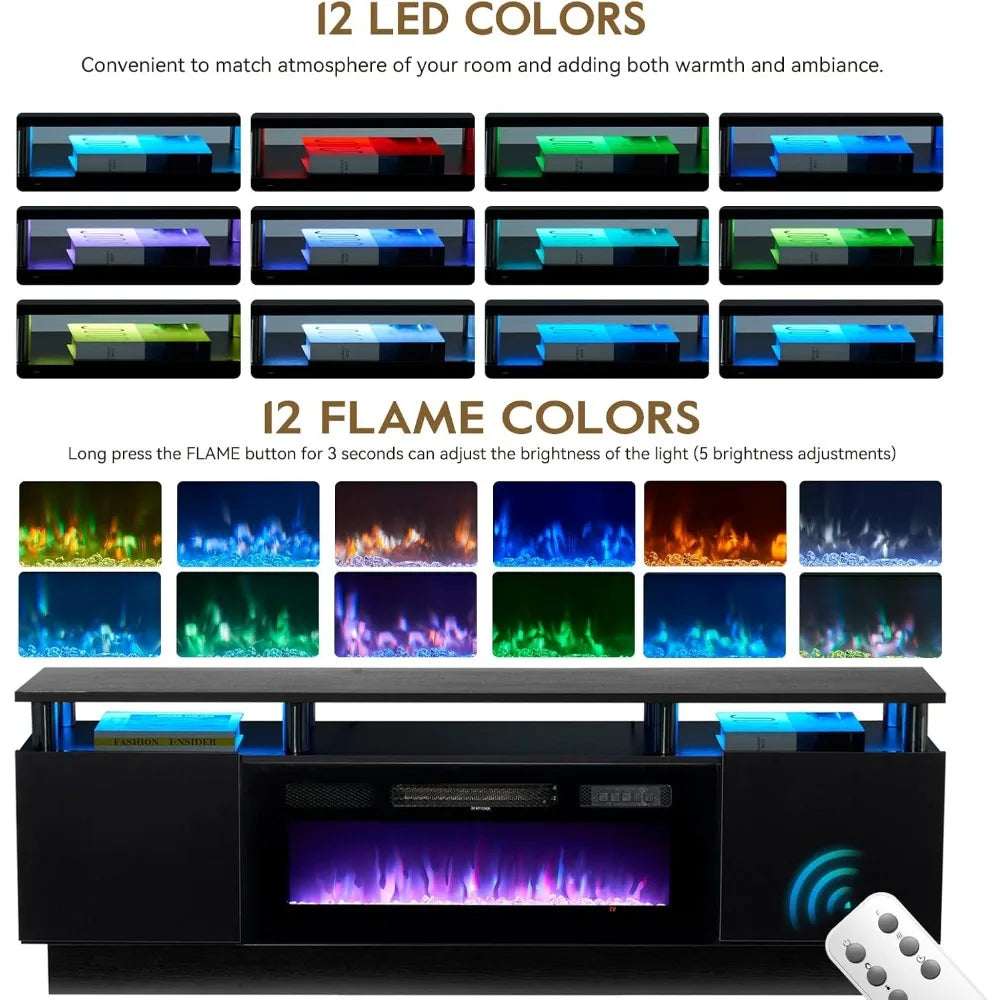 Modern TV Stand with Electric Fireplace for 80 Inch TVs Living Room Entertainment Center Media Console Storage Cabinet with