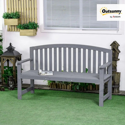 56 Outdoor Wood Bench, 2Seater Garden Bench with Backrest and Armrest, Patio Bench for Patio, Porch, Poolside, Balcony, Gray