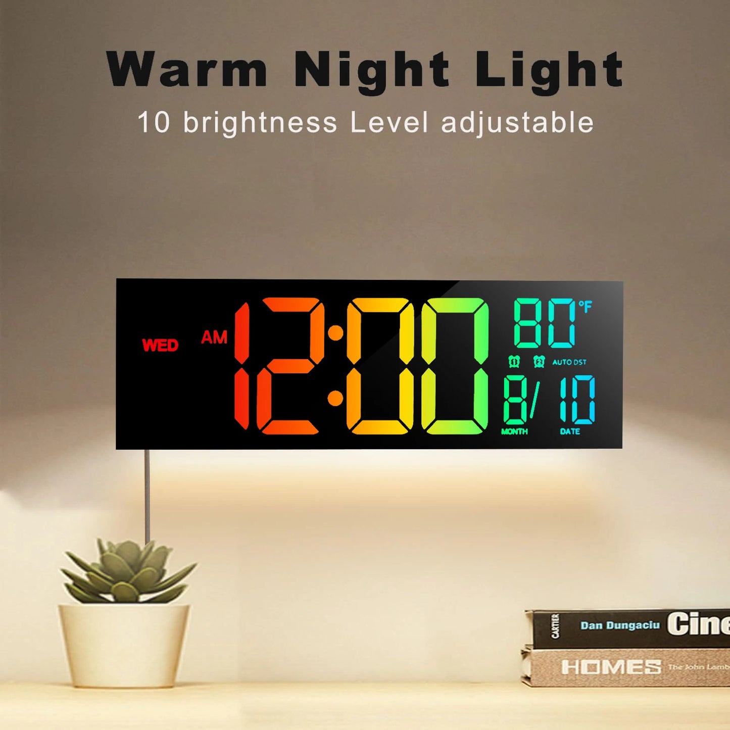 16" Large Digital Wall Clock, Big LED Display with Remote,