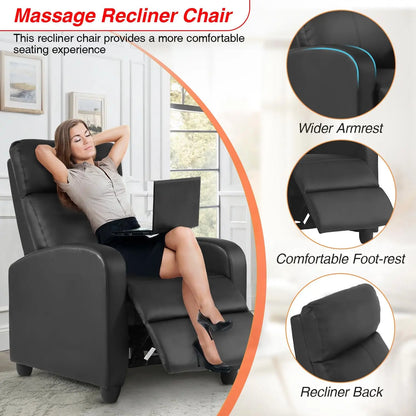 Massage Recliner Sofa with Lumbar Support and Adjustable Backrest