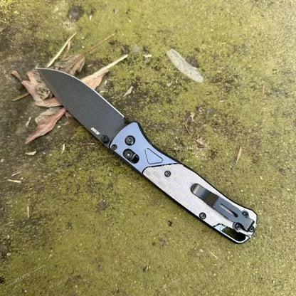 BM 535 Bugout Folding Pocket Knife, 3.15 Inch Stonewashed D2 Steel Blade Engraved Pattern Aluminum Handle 7.36 Inch Overall Length EDC Utility Knife, 4.21 Inch Compact Fold Size for Camping Hiking Bushcraft Daily Carry & Coll